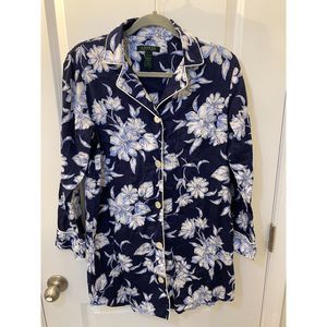 RALPH LAUREN Women Dress Pajama Notch Collar Navy Floral size S